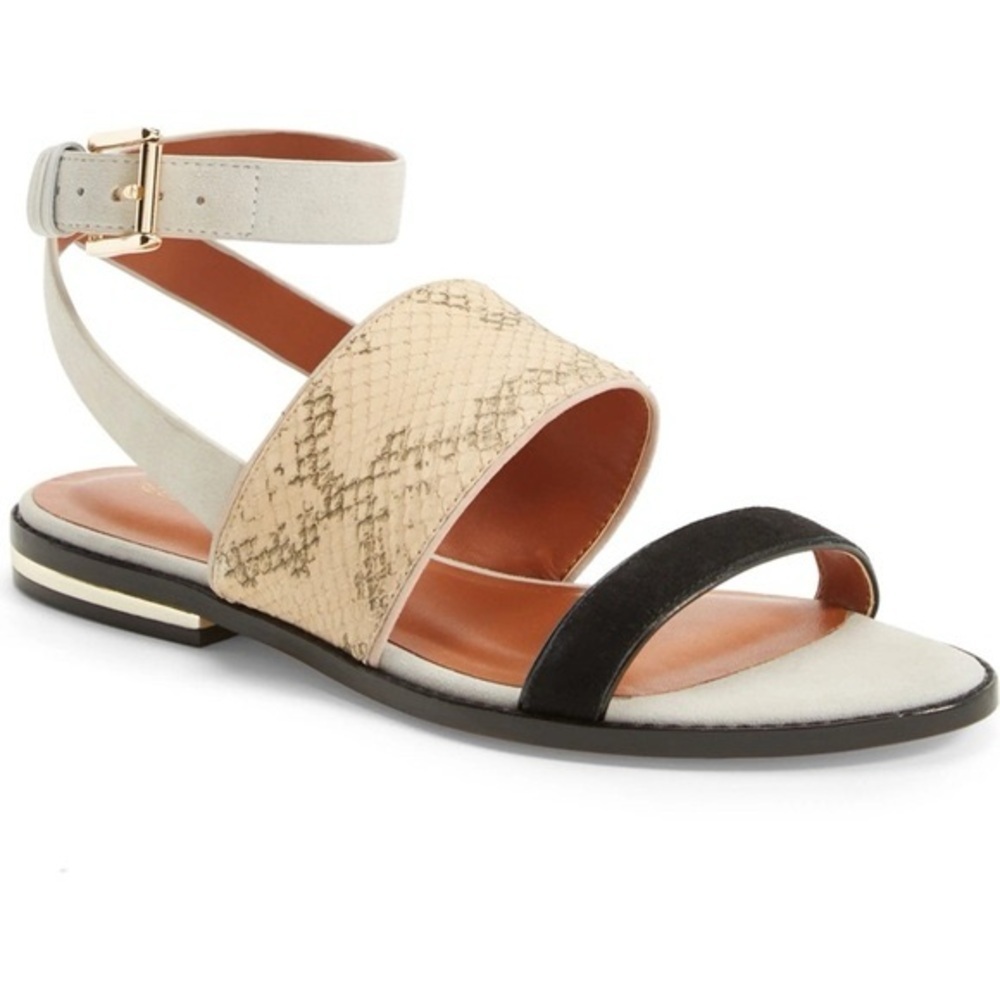 Rebecca Minkoff Serena Suede Snake Print / Neutral Color Block Wrap Sandal 8.5